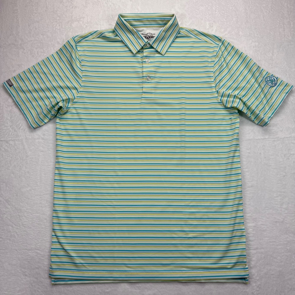 Straight Down Performance Golf Polo Shirt Striped Athletic Casual Size M